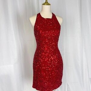 Vintage red silk beaded formal mini dress homecoming size medium